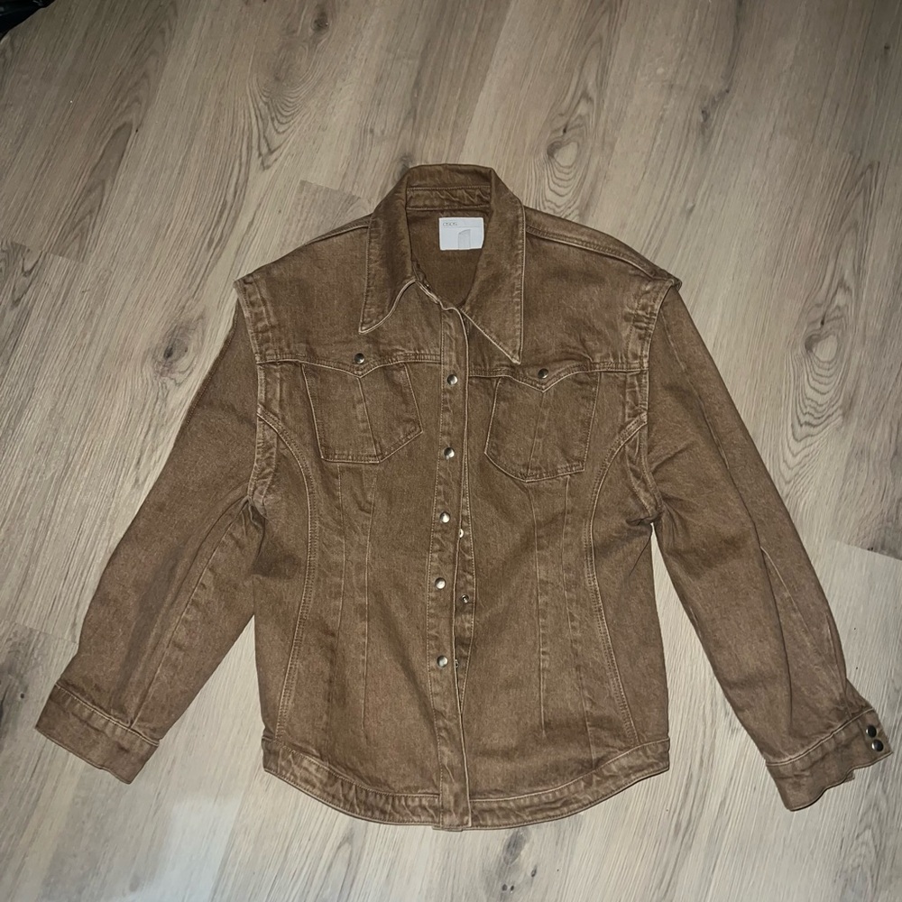 ASOS Brown Denim Jacket Size 14 | Snap Front Jean Jacket
